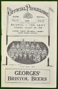 1938 Bristol v The Army Rugby Programme - played at Bristol Rugby Memorial Ground 8th January 1938