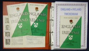 Selection of 1960s Onward England v Ireland Signed Rugby Programmes â€“ all played at Twickenham, to