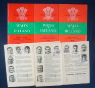 5 x 1960s Wales v Ireland Signed Rugby Programmes â€“ all played at Cardiff Arms Park to include