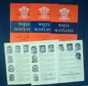 5 x 1960s Wales v Scotland Signed Rugby Programmes â€“ all played at Cardiff Arms Park consisting of