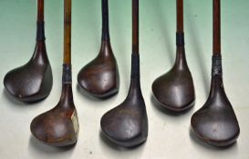 6 x Assorted socket neck woods including an Alex Wheatley large head spoon, an Andrew domed headed