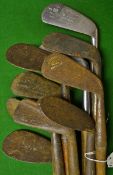 10x Various irons consisting of 2 x good niblicks, 2 x mashie niblicks, a flanged soled mashie, a