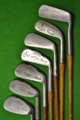 7x Irons including 4 x True line mussel back, Geo Nicoll `Clinker` round back cleek, t/w a ladies