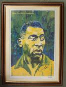 Pele Signed Colour Print by Brian West â€“ signed by both Pele, Bert Williams (to the rear) and