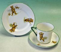 Teddy Bears bone china golfing/sporting cup and saucer and side plate c. 1900 â€“ decorated with