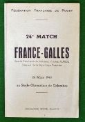 1949 France v Wales Rugby Programme â€“ played on 26/03/49 at Olympique de Colombes, a single