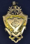 Interesting Scottish Golf club 9ct gold medal c. 1902â€“ the shield shape medal is engraved on the