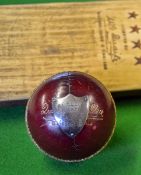 Presentation Cricket Ball â€“ with a shield engraved W.E. Ellis (Capt) Weldall & Assembly, c/w W.G