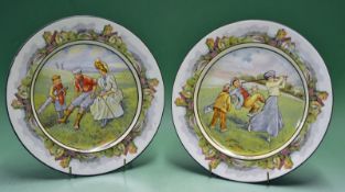 2x Wedgwood bone china golfing scene plates â€“ decorated with humorous golfing scenes both signed