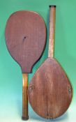 2 x Wooden Tennis Rackets fitted with solid wooden racket presses to incl The Match and The Beatty