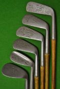 Set of 6x clubs to include a three iron, a Kenbar mid iron, mashie, a niblick and putter t/w a