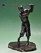 Fine bronzed spelter golfing figure c. 1920 â€“at the finish of his golf swing and wearing period