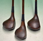 3 x Assorted socket woods including an R Simpson perfect balance brassie with rear Brass weight, a