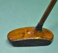 Schenectady style wooden headed putter. With full brass face plate - indistinctly stamped to the