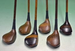 6x Assorted persimmon socket head woods including a brassie, a WH Davis Bromboro GC spoon, a brassie