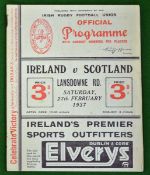 1937 Ireland v Scotland Rugby programme â€“ played on 27/02/37 at Lansdowne, minor nicks to