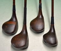 4 x Assorted socket neck woods incl a striped top brassie large head, an Albert Monk large head
