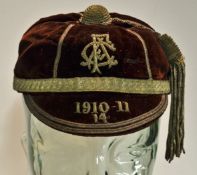 1910 Maroon Rugby Cap â€“ silver braid 1910-11 and 14 to the peak - Manufactured by Samuel
