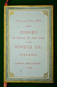 Rare 1879 Ireland Rugby International dinner menu â€“ following only the 2nd rugby international