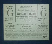 1950 Scotland v France Rugby Match Ticket â€“ played at Murrayfield on 14/01/50, clean and tidy