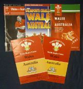 5 x 1980s Onward Wales v Australia Signed Rugby Programmes â€“ 4 x played at Cardiff Arms Park,