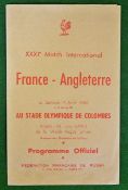 1956 France v England Rugby Programme â€“ played on 04/04/56 at Olympique de Colombes, a single