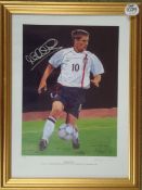 2001 Signed Michael Owen England Colour Print â€“ in action for England, Signed by M. Owen and 1 x