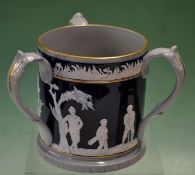 Fine Copeland Late Spode large golfing blue and white ceramic tyg c. 1900 â€“ decorated with golfers