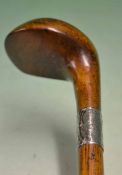 Superb Sunday golf walking stick with handle in shape of putter. Silver hosel band with silver marks