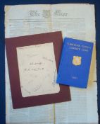 Collection of 1930 Signed Yorkshire Cricket Ephemera â€“ to include 1932 Yorkshire Crick Club