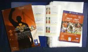 Selection of 1990s Onward Wales v Italy Signed Rugby Programmes â€“ mainly (H) programmes, with over