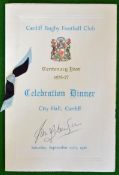 1976 Cardiff Rugby Football Club Centenary Signed Dinner Menu â€“ held on 25th September 1976, at