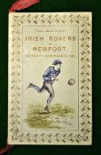 Rare 1881 Irish Rovers Rugby dinner menu â€“ held after the match against Newport (Wales) on