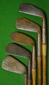 5 x Good irons for restoration to include an Andrew Kirkcaldy St Andrews mashie a deep faced mashie,