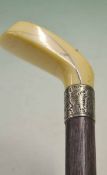 Scarce and early Sunday golf walking stick fitted with an ivory golf club handle and silver