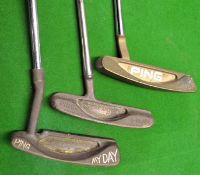 3x Ping brass headed putters to incl Karsten Zing 2F, "My Day" and "Ping-0" Blade - 2x with Ping