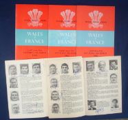 5 x 1960s Wales v France Signed Rugby Programmes â€“ all played at Cardiff Arms Park including on