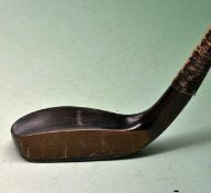 A replica McEwan longnose dark stained scare head putter â€“ c/w hide grip and underlisting