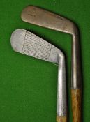 A Jigger showing the Nicoll hand mark to the blade, t/w a flanged sole mid iron showing the