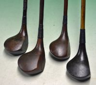 4 x Persimmon socket neck woods to incl a large head spoon stamped T Belworth a Forgan Scotia spoon,