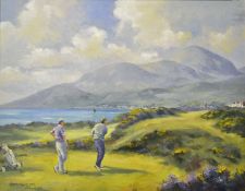 Hamilton Sloan (Irish - b. 1945-) "ROYAL COUNTY DOWN GOLF CLUB" 18th Tee Fairway with The Golf