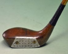 W Glen Crawford persimmon mallet head putter with alloy face insert and full brass sole plate c/w