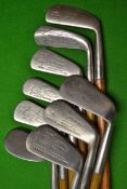 9x Mitre brand clubs to include 8x irons, two iron a jigger, a mid iron, spade mashie, a mashie,