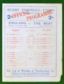1929 England v The Rest Rugby Programme â€“ played at Twickenham on Sat 5th Jan â€“ single folded