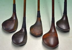 5 x Assorted socket neck woods including an oversized head brassie stamped J Youds of Hoylake, a J