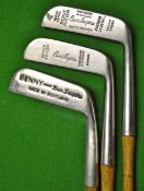 3x Ben Sayers `Benny` wry neck putters with ridged sole, and early model showing the bird mark and