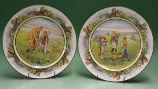 2x Wedgwood bone china golfing scene plates â€“ decorated with humorous golfing scenes both signed