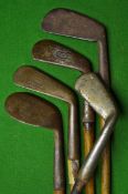 5 x Assorted irons â€“ to include a patent G Forrester of Elie concentric back mashie, with good