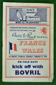 1948 Wales v France Rugby Programme â€“ played on 21st February at St Helens, Swansea, fold marks,