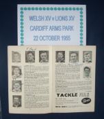 1955 Welsh XV v Lions XV Rugby Signed Programme â€“ played at Cardiff Arms Park on 22/10/55 with (11